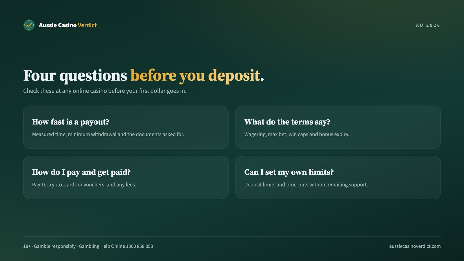 Four questions to ask before depositing at an online casino in Australia